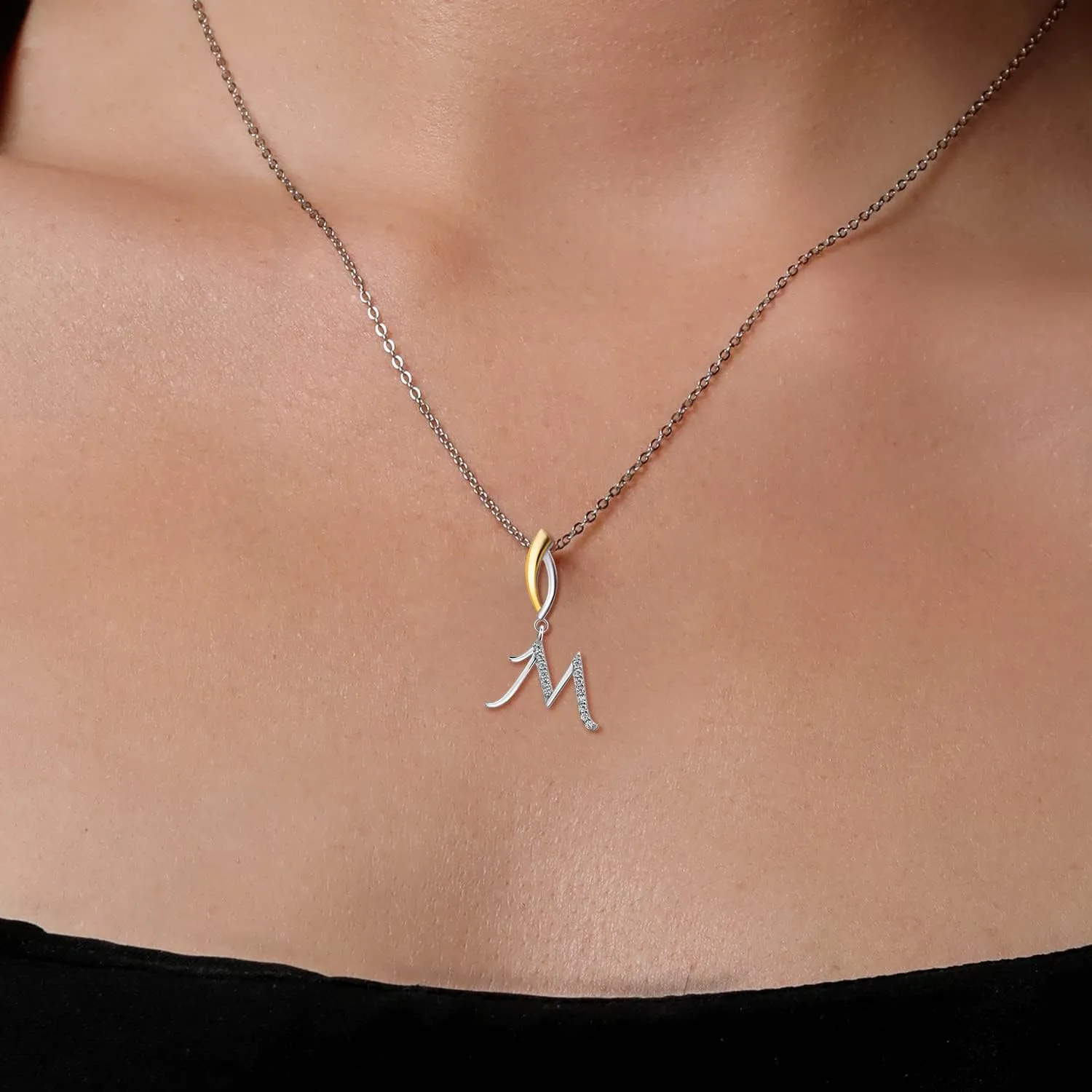 Gem Stone King Initial Pendant Necklace Letter A to Z Alphabet | 925 Sterling Silver | White Moissanite | Gift Women Mother's Day Christmas Wife Mom Girlfriend Anniversary Birthday | By Keren Hanan