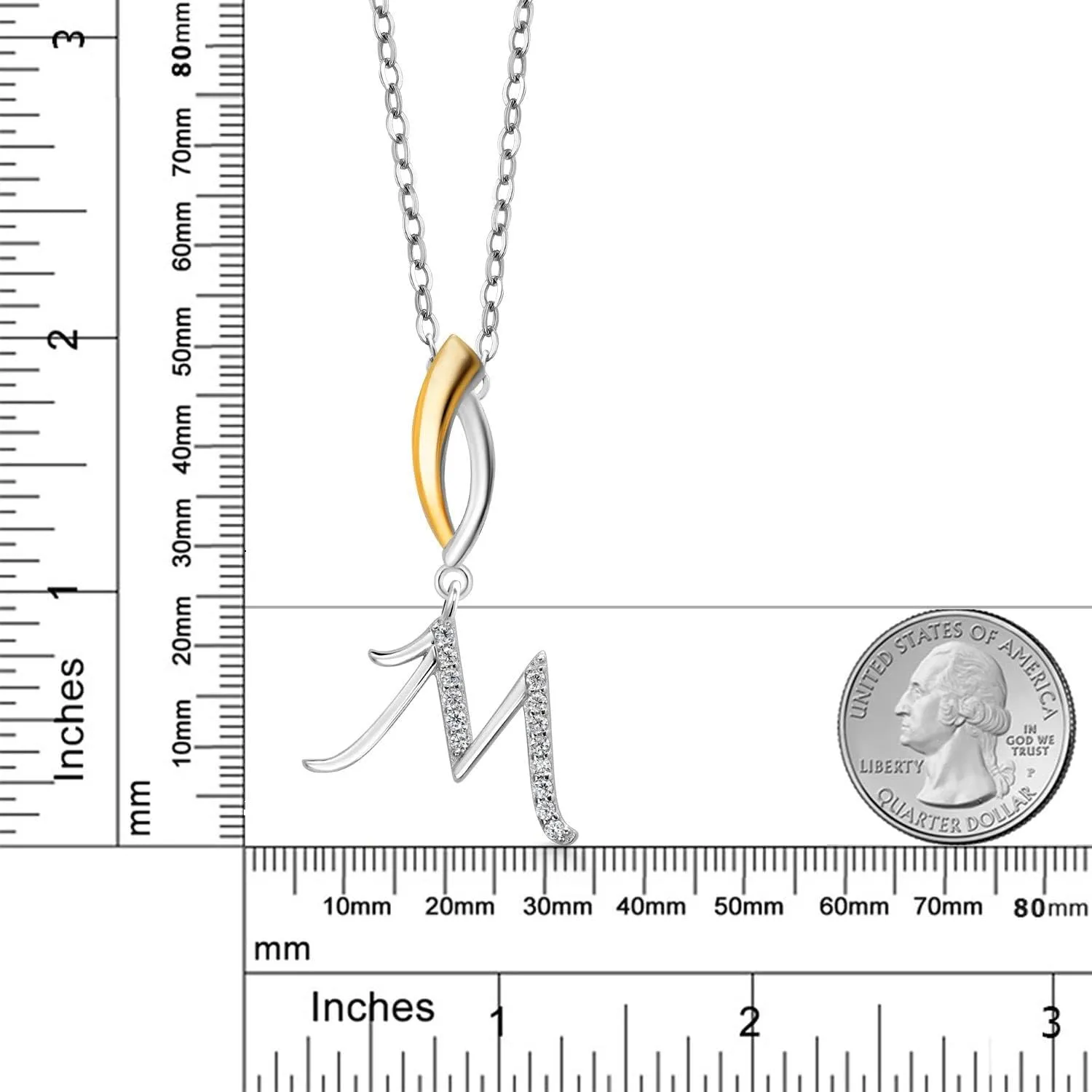 Gem Stone King Initial Pendant Necklace Letter A to Z Alphabet | 925 Sterling Silver | White Moissanite | Gift Women Mother's Day Christmas Wife Mom Girlfriend Anniversary Birthday | By Keren Hanan