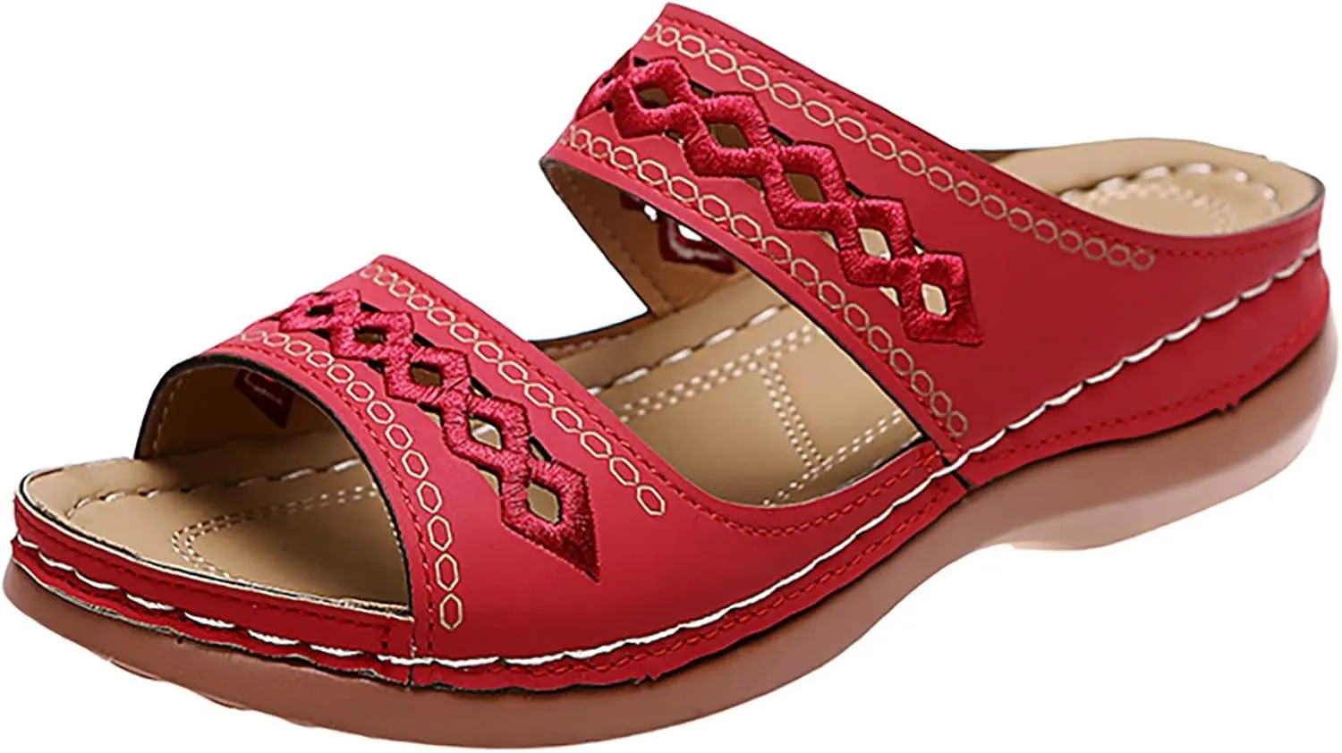 Generic Orthopedic Sandals with Arch Support Flip Flops for Women Wedge Sandals Comfortable Walking Sandals Platform Sandals, 6.5, Z01-red