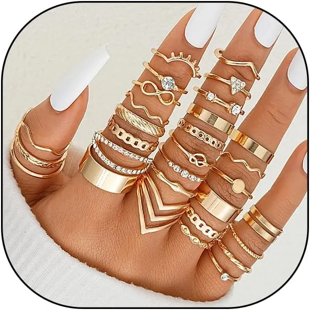 GIGB PBDK 30Pcs Boho Gold Knuckle Ring for Women Vintage Stackable Joint Midi Finger Rings Trendy Butterfly Cz Snake Stacking Statement Rings Dainty Jewelry Gifts