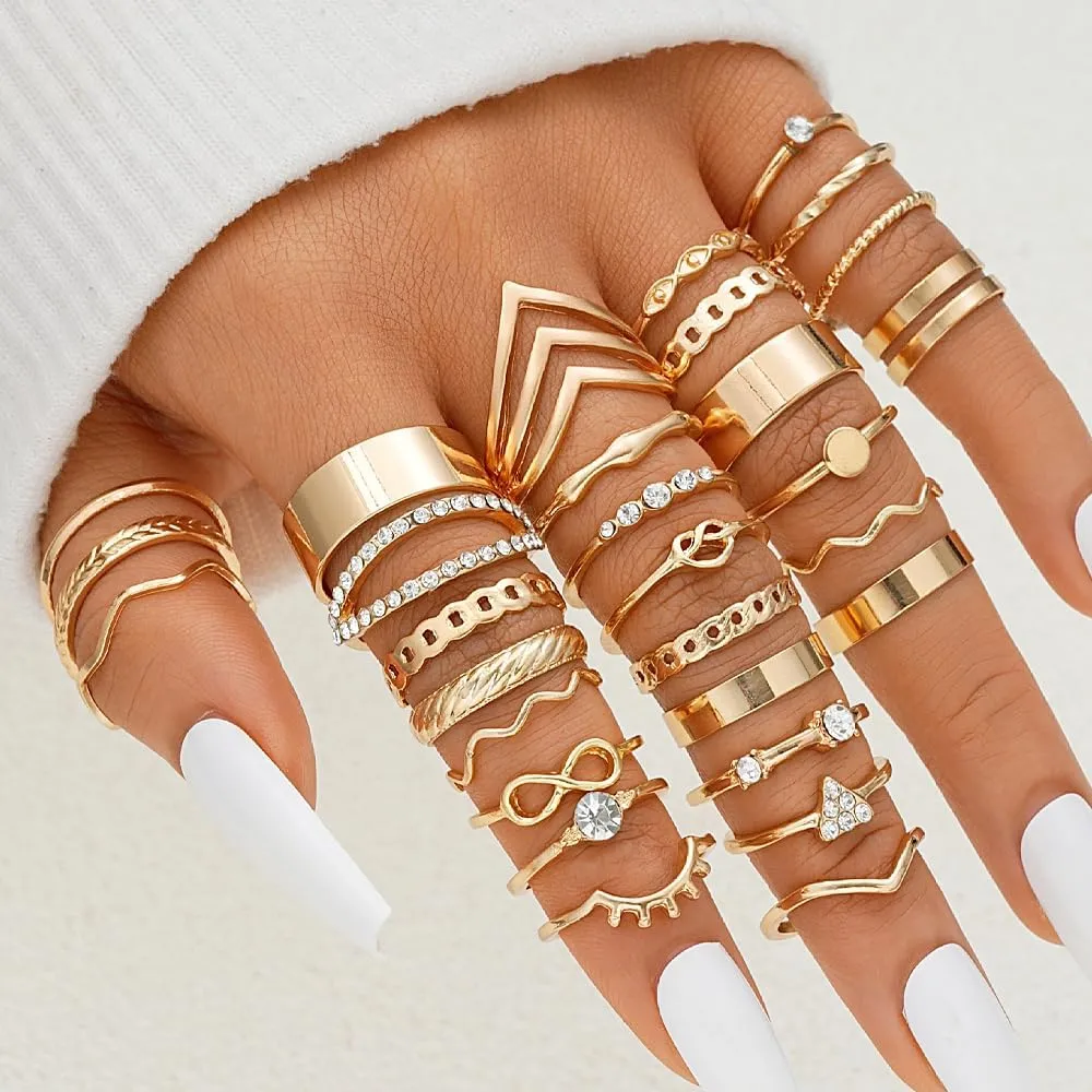 GIGB PBDK 30Pcs Boho Gold Knuckle Ring for Women Vintage Stackable Joint Midi Finger Rings Trendy Butterfly Cz Snake Stacking Statement Rings Dainty Jewelry Gifts
