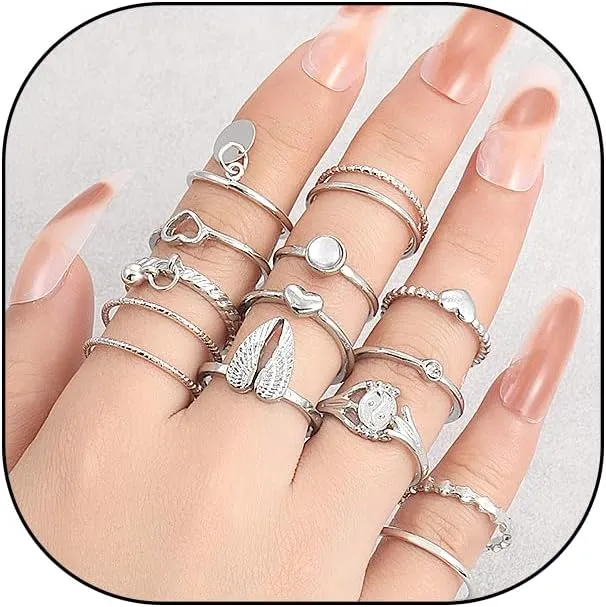GIGB PBDK Boho Knuckle Stacking Ring for Women Trendy Angel Wings Cz Yinyang Stacked Statement Rings Vintage Heart Stackable Joint Midi Finger Ring Dainty Jewelry Gifts