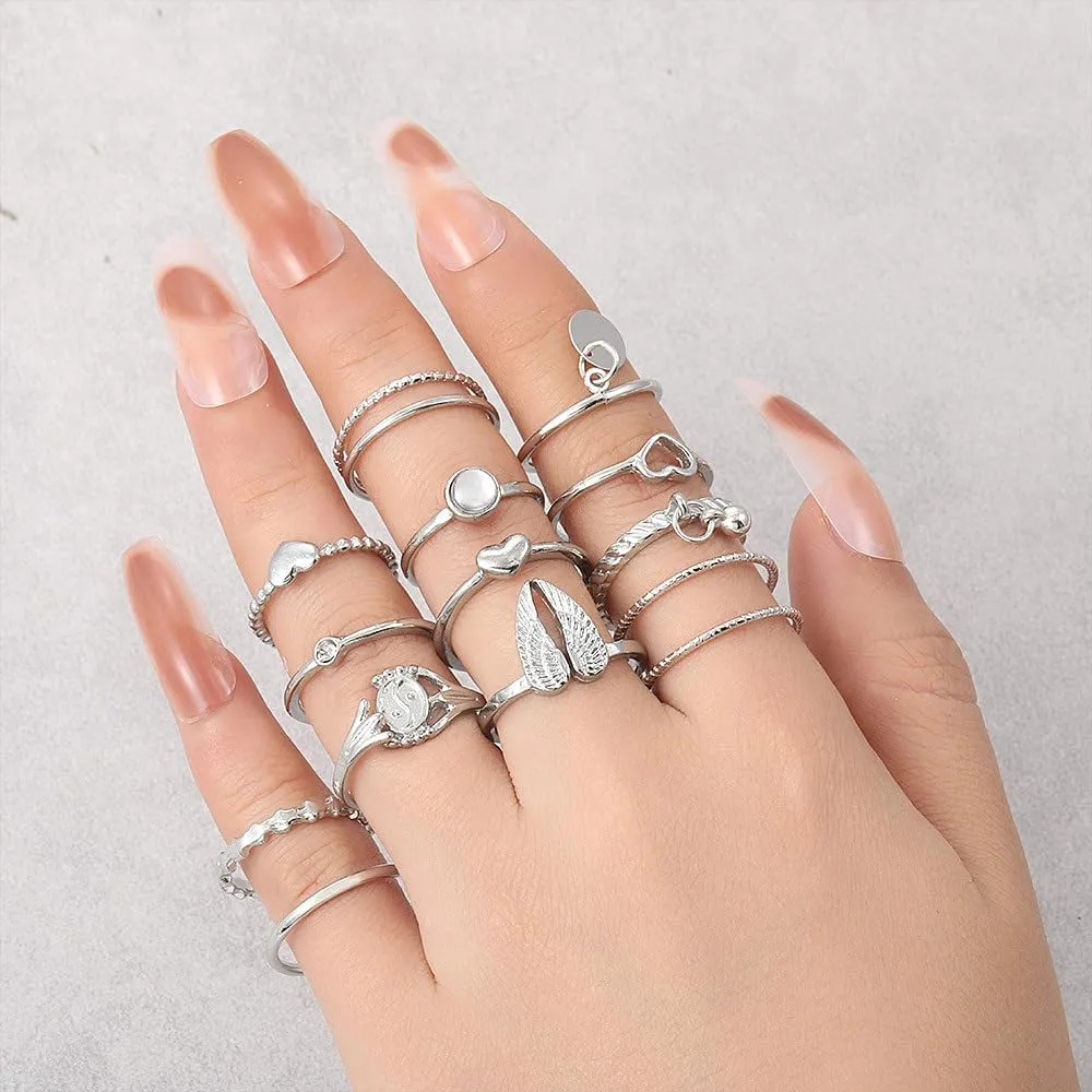 GIGB PBDK Boho Knuckle Stacking Ring for Women Trendy Angel Wings Cz Yinyang Stacked Statement Rings Vintage Heart Stackable Joint Midi Finger Ring Dainty Jewelry Gifts