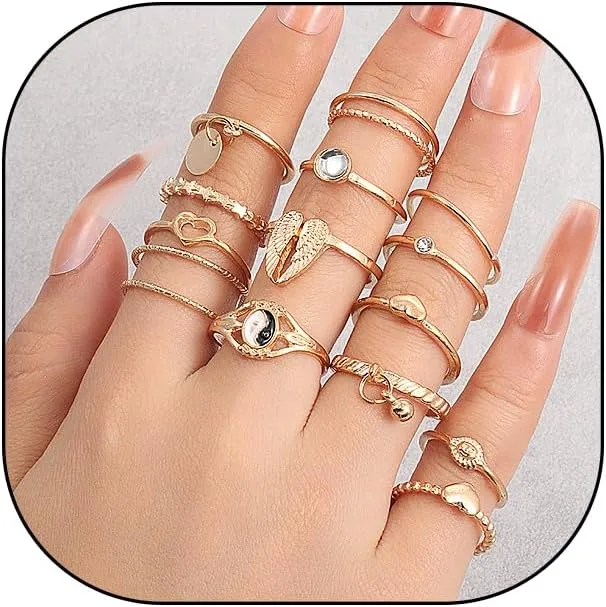 GIGB PBDK Boho Knuckle Stacking Ring for Women Trendy Angel Wings Cz Yinyang Stacked Statement Rings Vintage Heart Stackable Joint Midi Finger Ring Dainty Jewelry Gifts