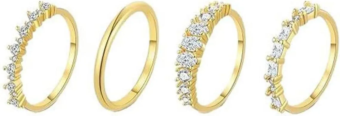 GIGB PBDK Dainty Gold Stackable Rings for Women,Sparkly 14k Gold Plated Cubic Zirconia Thumb Ring Set,Trendy Non Tarnish Wedding Bands Statement Knuckle Rings