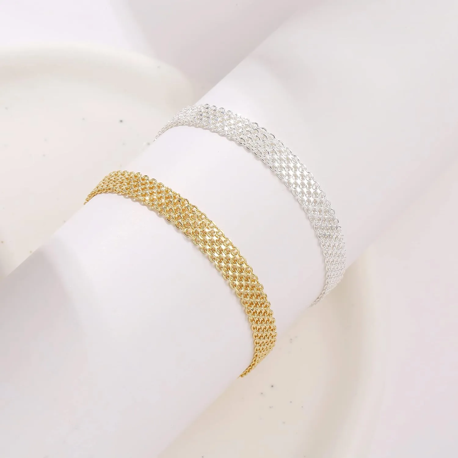 Gold Bracelet Set, 14K Gold Plated Bracelets for Women, Dainty Lip Chain, Long Bar Chain, Disc, Satellite, Cuban Link, Anklet, Pack Gifts for Women