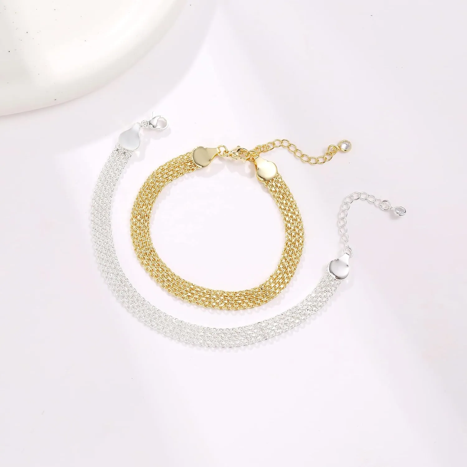 Gold Bracelet Set, 14K Gold Plated Bracelets for Women, Dainty Lip Chain, Long Bar Chain, Disc, Satellite, Cuban Link, Anklet, Pack Gifts for Women