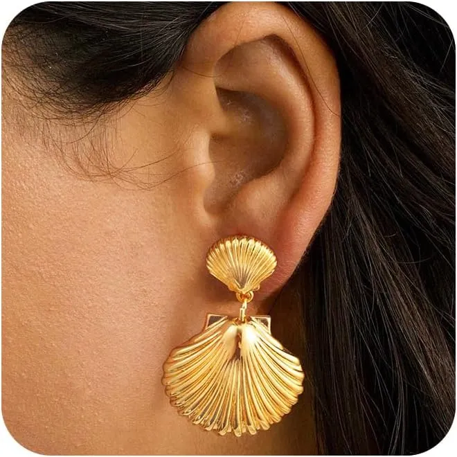 Gold Chunky Earrings for Women, Hypoallergenic 14k Gold Plated Statement Earrings Trendy Geometric Waterproof Drop Dangle Earrings Fashion Christmas Jewelry for Women