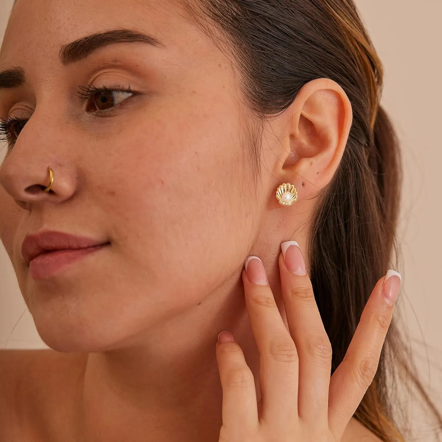 Gold Earrings for Women- 14K Gold/Silver Plated Starfish Pearl Gold Sea CZ Shell Pearl Earrings Summer Beach Vacation Outfits for Women Trendy Jewelry Gifts