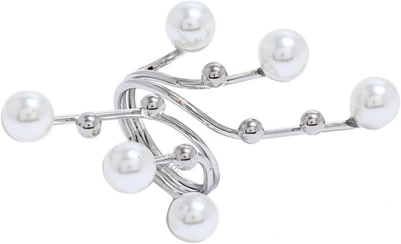Gold Geometric Pearl Knuckle Rings for Women Long Fake Pearls Ball Open Finger Cocktail Rings Vintage Costume Outfit Prom Statement Jewelry Joint Nails Accessories