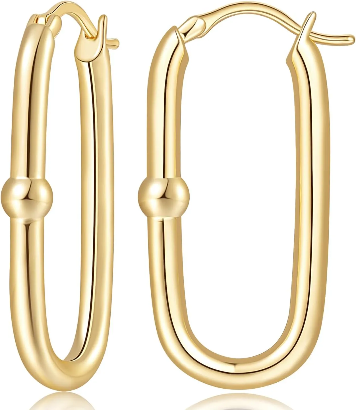 Gold Hoop Earrings 14K Gold Earrings for Women Statement Oval-Shaped Design with A Small Round Bead Dainty Hoop Earring for Women Trendy 33mm