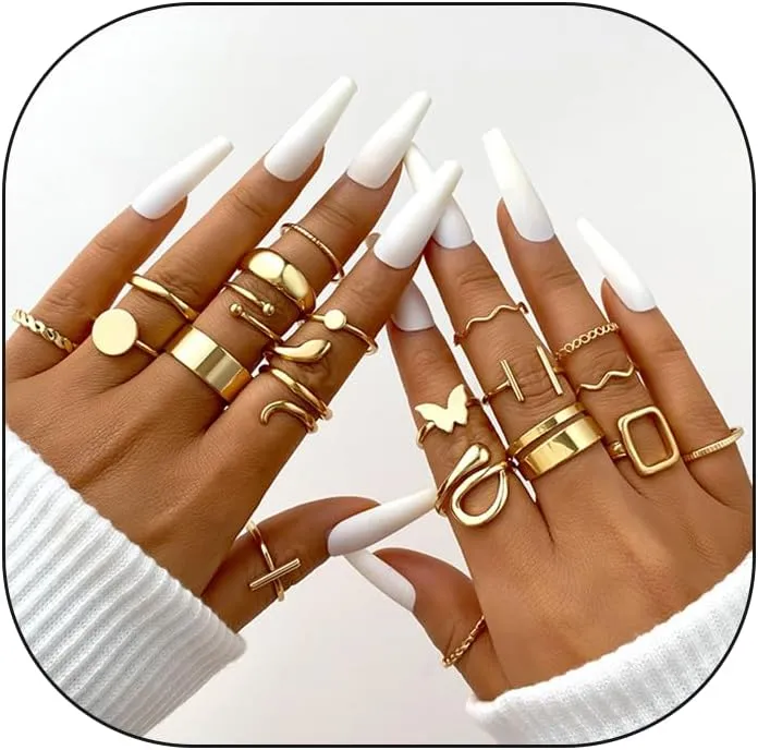 Gold Stackable Rings Set for Women, Boho Trendy Geometric Butterfly Braded Adjustable Knuckle Ring Set Minimalist Fashion Holiday Costume Party Jewelry