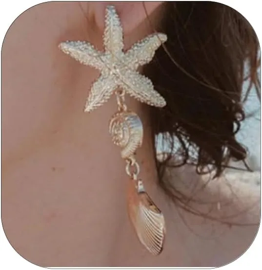Gold Starfish Earrings for Women Sea Shell Earrings Dangle Golden Mermaid Earrings Gold Beachy Earrings Beach Necklace Summer Jewelry