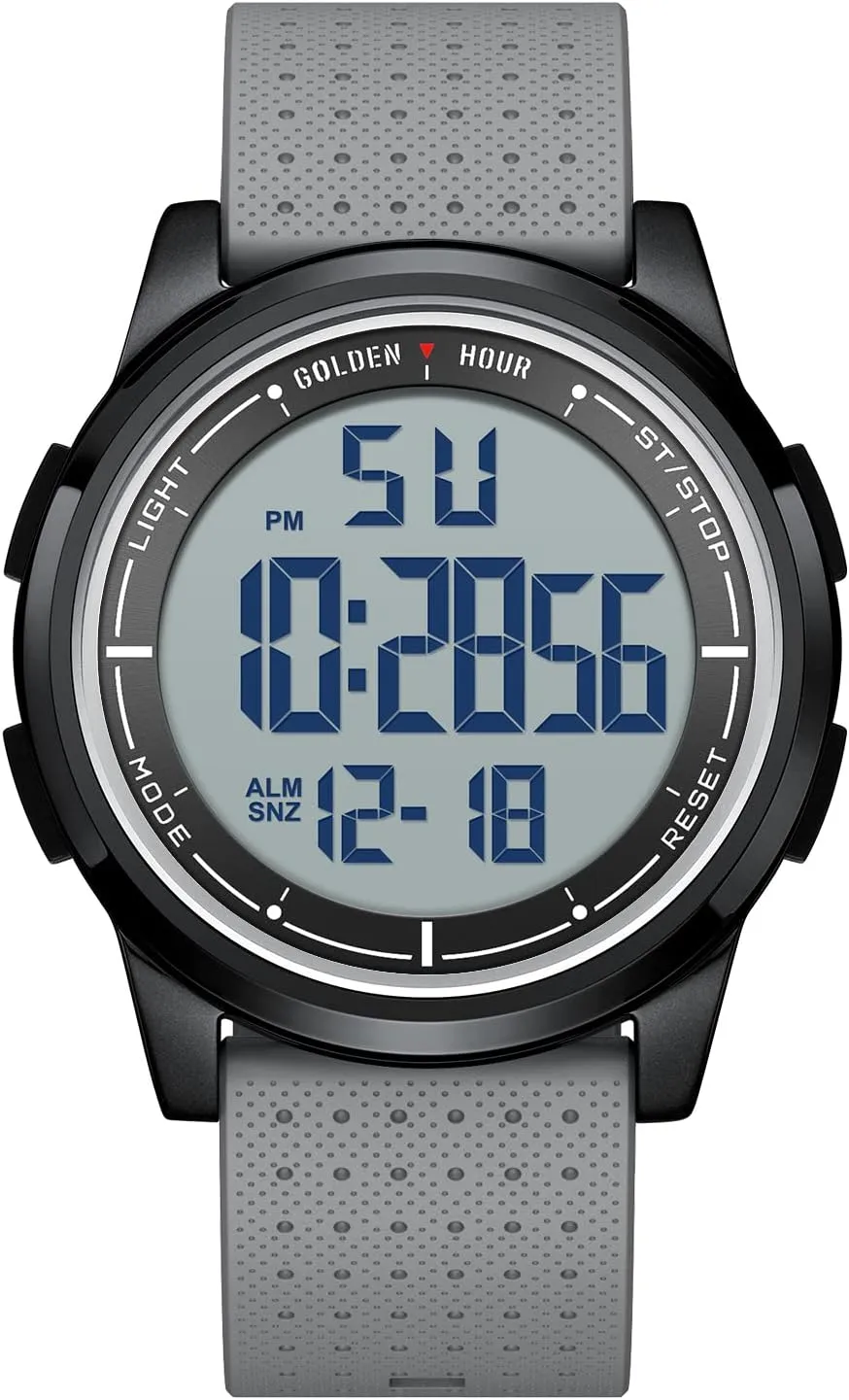GOLDEN HOUR Ultra-Thin Minimalist Sports Waterproof Digital Watches Men with Wide-Angle Display Rubber Strap Wrist Watch for Men Women