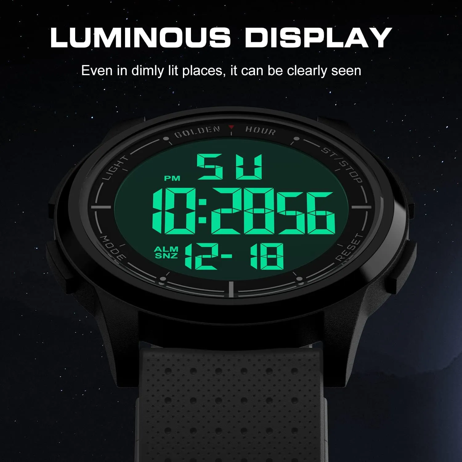 GOLDEN HOUR Ultra-Thin Minimalist Sports Waterproof Digital Watches Men with Wide-Angle Display Rubber Strap Wrist Watch for Men Women