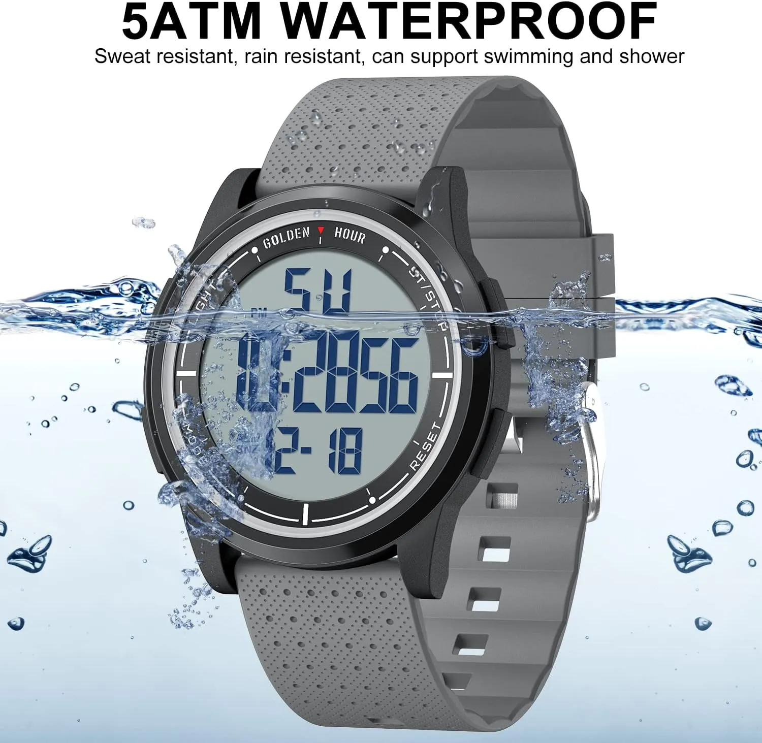 GOLDEN HOUR Ultra-Thin Minimalist Sports Waterproof Digital Watches Men with Wide-Angle Display Rubber Strap Wrist Watch for Men Women