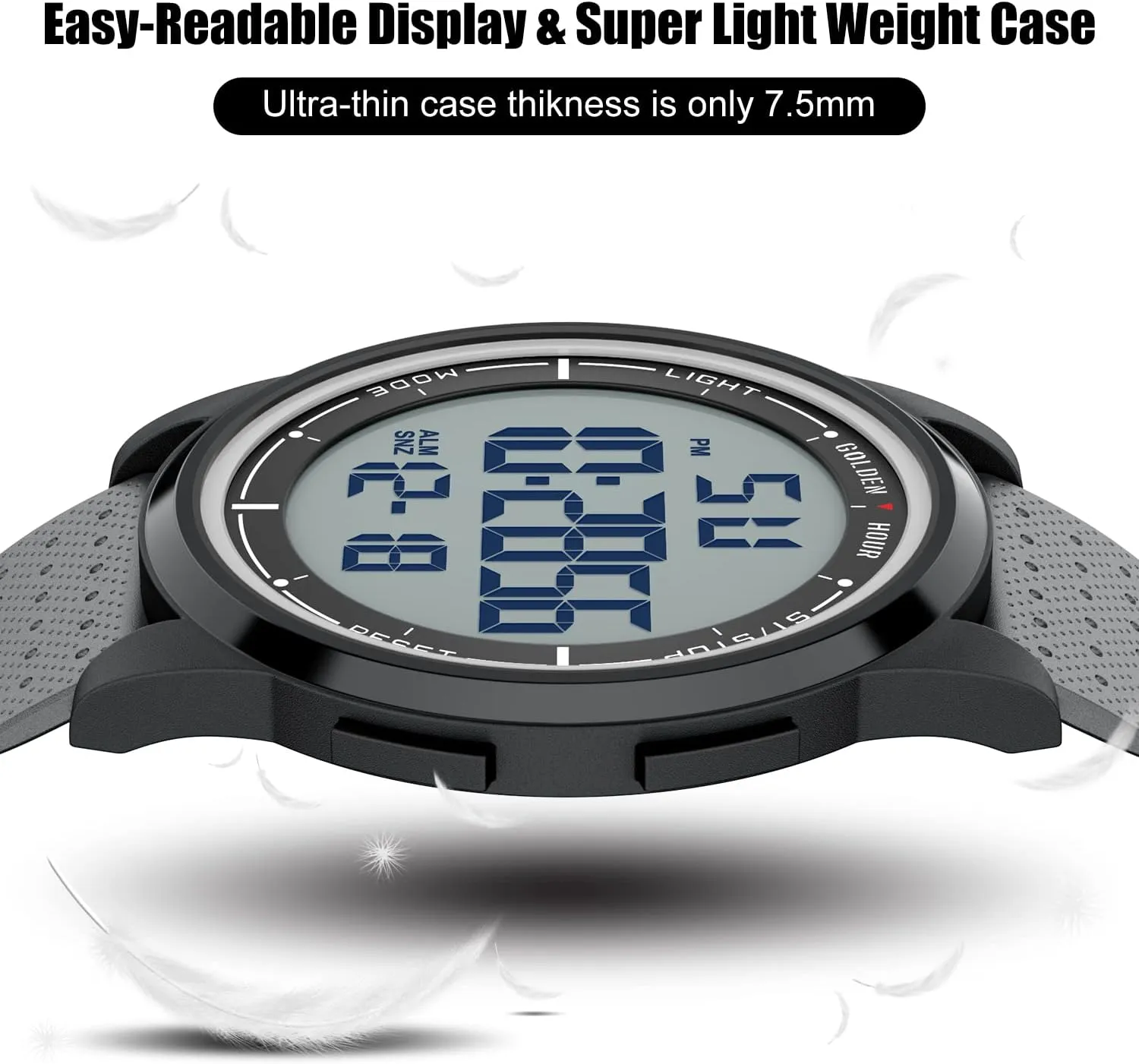 GOLDEN HOUR Ultra-Thin Minimalist Sports Waterproof Digital Watches Men with Wide-Angle Display Rubber Strap Wrist Watch for Men Women