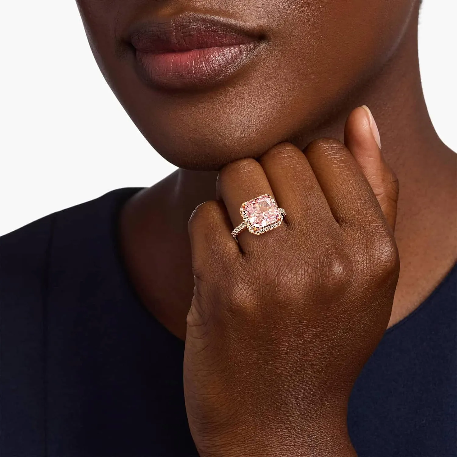 GONA 5CT Pink Cubic Zirconia Ring Solitaire Halo Crushed Anniversary Engagement Wedding Promise Tarnish-Resistant Silver Rings Ice Gemstone Clear Radiant Cut 5A 10 * 10MM for Woman Various Festivals