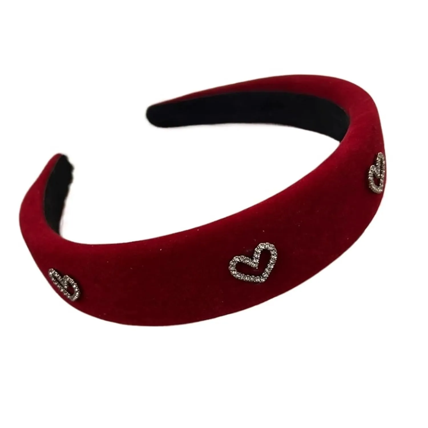 Headbands UXSL Retro Velvet Rhinestone Love Heart Headband for Women's Temperament Elegant Hair band Wide Hair Hoop Hair Accessories Gifts(Color1)