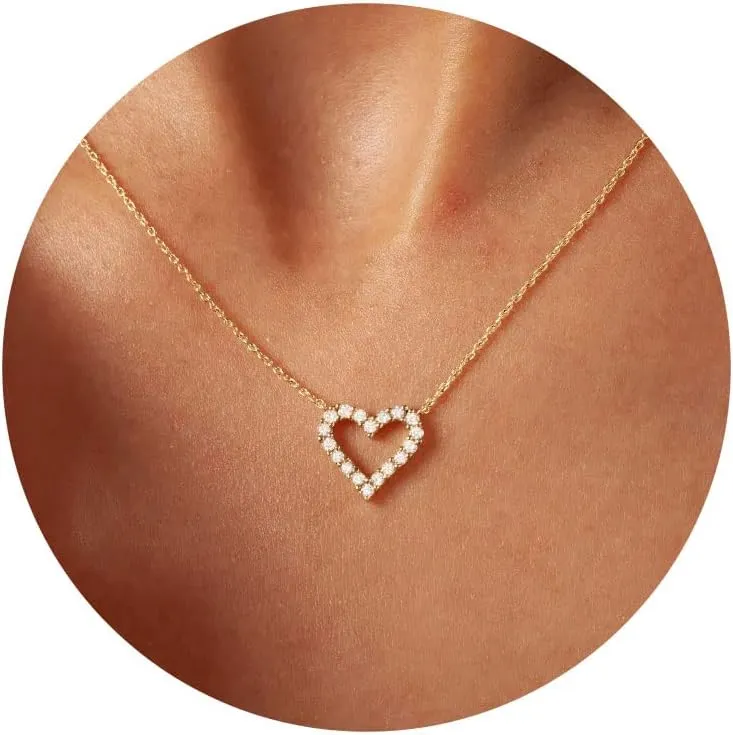 Heart Necklaces for Women, Cute 14K Plated Dainty Gold Necklace Trendy Jewelry