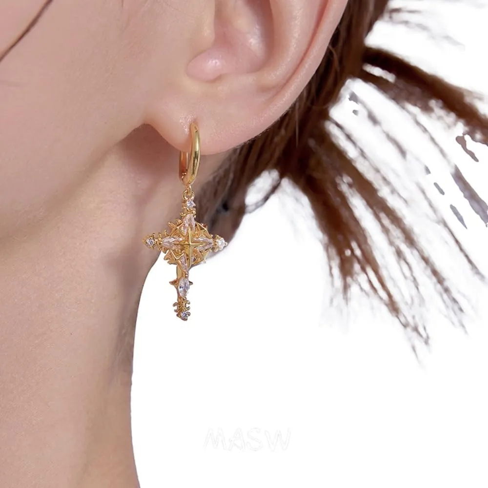 Hypoallergenic Earrings for Women | Cubic Zirconia Cross Hoop Huggie EarringsGold Plated Dangle Design Unique Trendy Gift for Valentines Day, Mothers Day & Wedding (Silver/Gold)