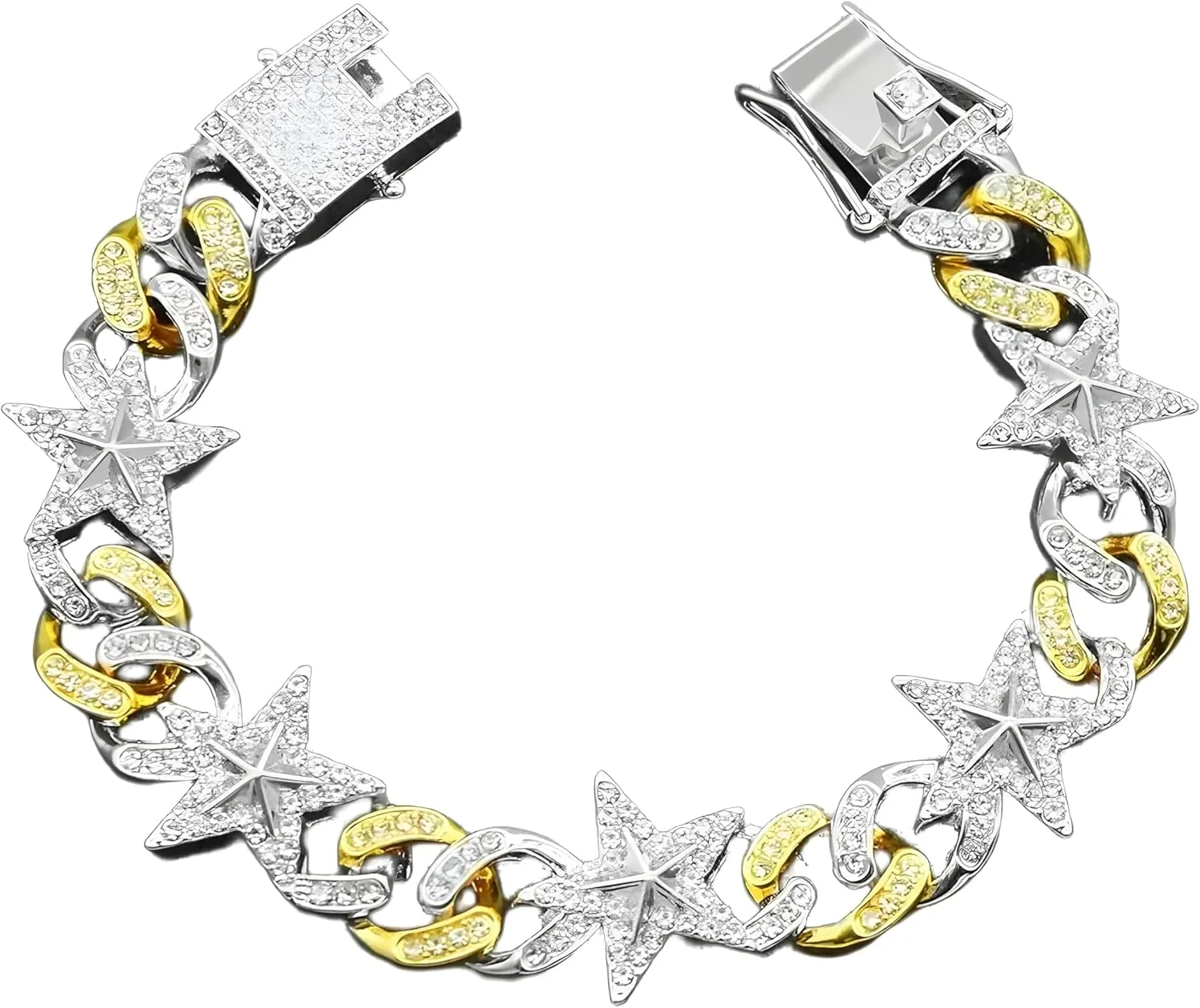 Iced Out Bling Hip Hop Women Men Bracelet 5a Cubic Zircon Gold Silver 2tone Color Star Shape Anklet Bracelets Jewelry
