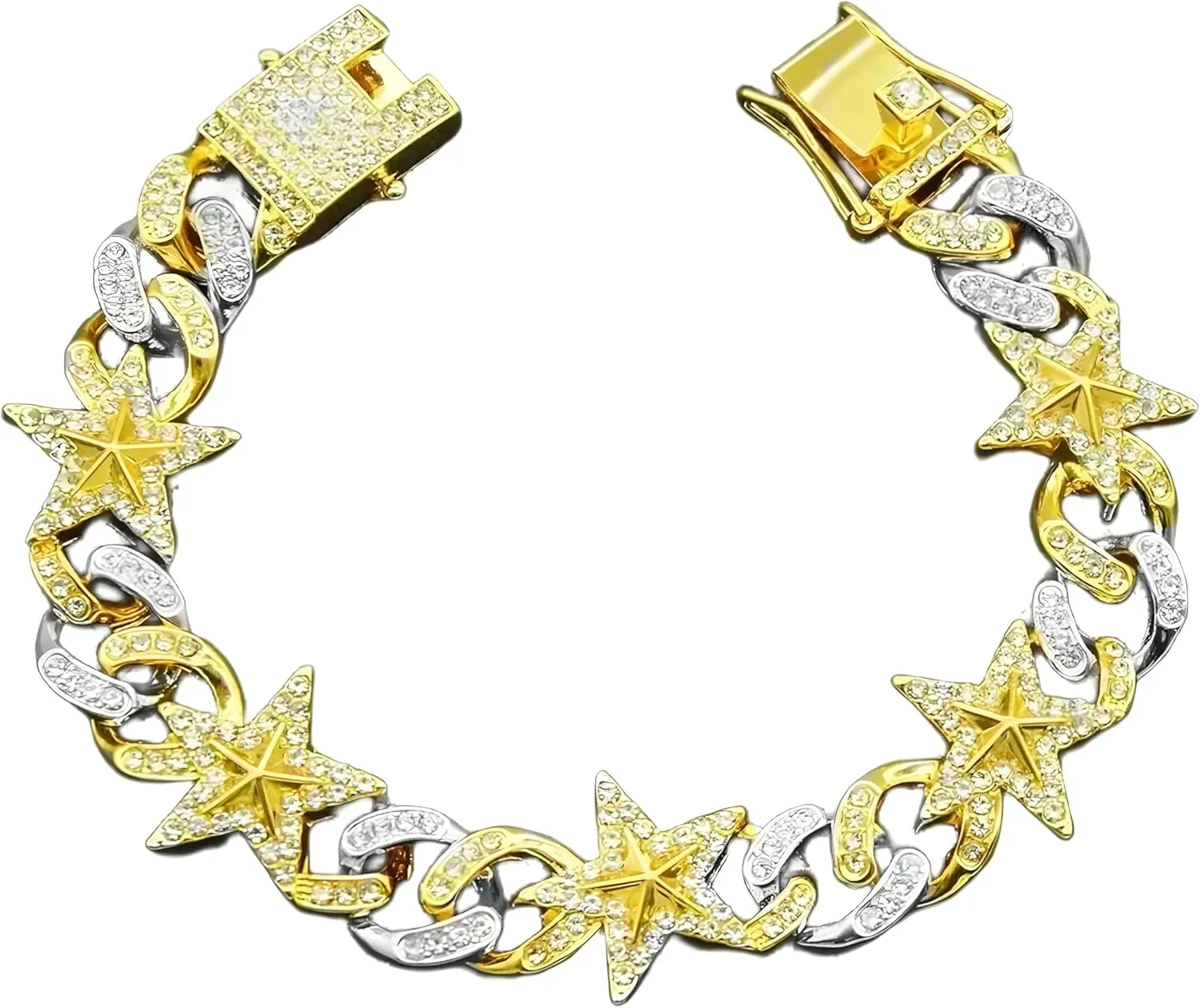 Iced Out Bling Hip Hop Women Men Bracelet 5a Cubic Zircon Gold Silver 2tone Color Star Shape Anklet Bracelets Jewelry
