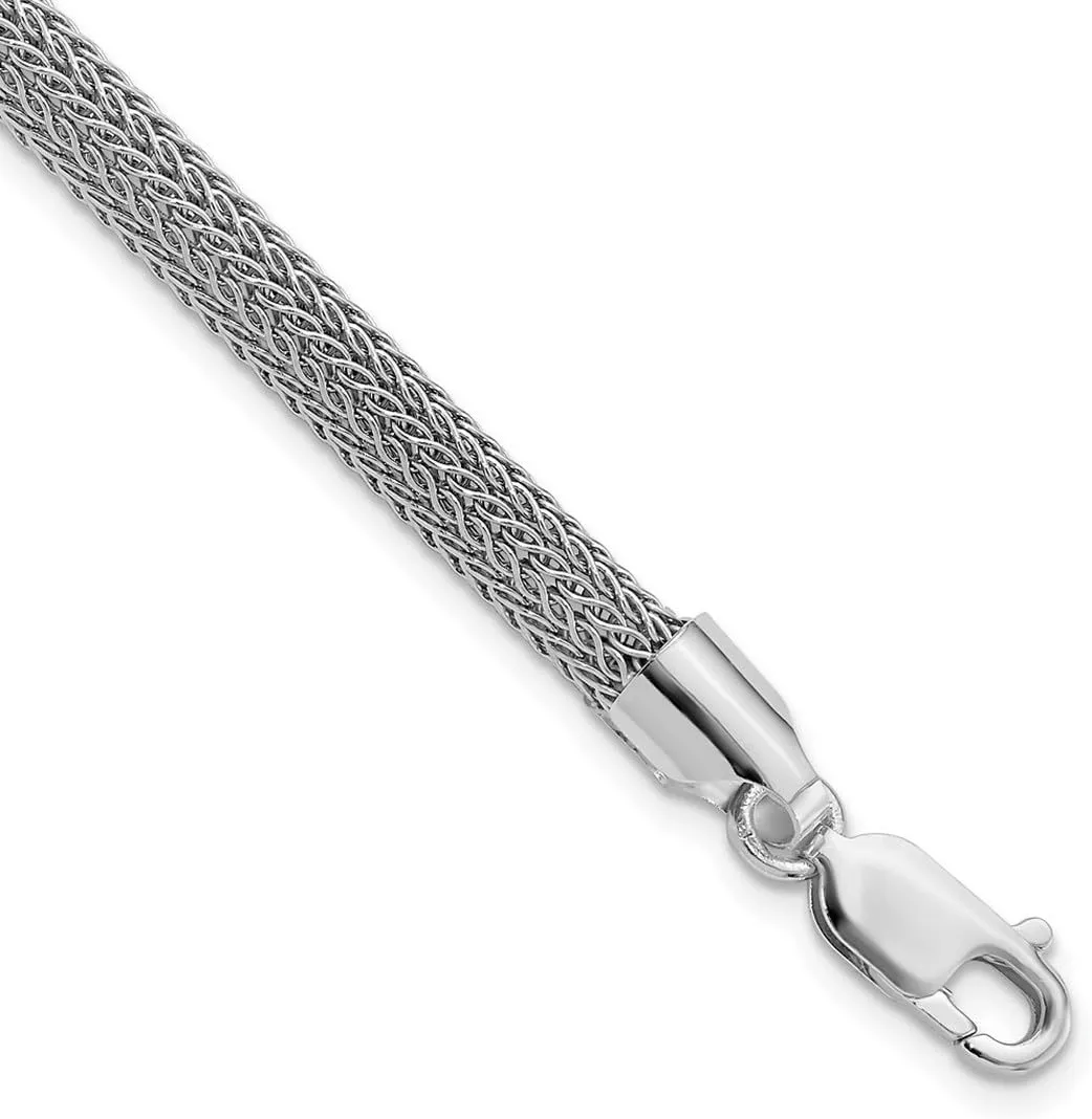 JewelryWeb 5.00mm 925 Sterling Silver Rhodium Plated Polished Mesh Woven Bracelet 7.5 Inch Link-Bracelet for Women