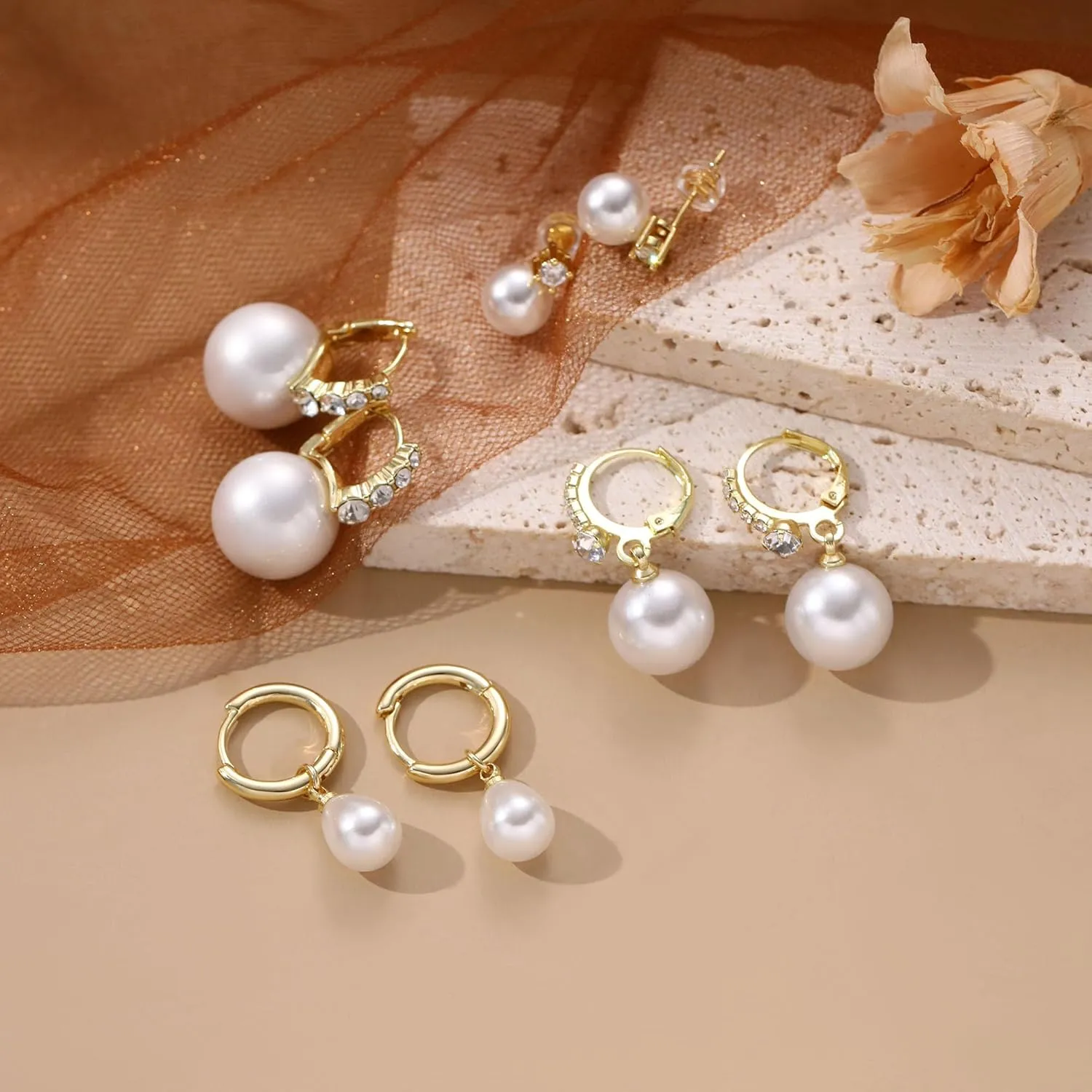 JSJOY Pearl Earrings for Women Stud Earring 14k Gold Hoop Earrings Dangle Fall Earring Jewelry for Women Bride Small Wedding Gifts Wedding Gifts for Her