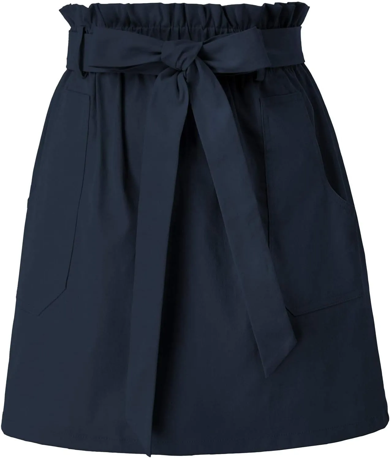 KANCY KOLE Women's Casual High Waist A Line Skirt Paper Bag Elastic Waist Short Skirt with Pockets S-XXL