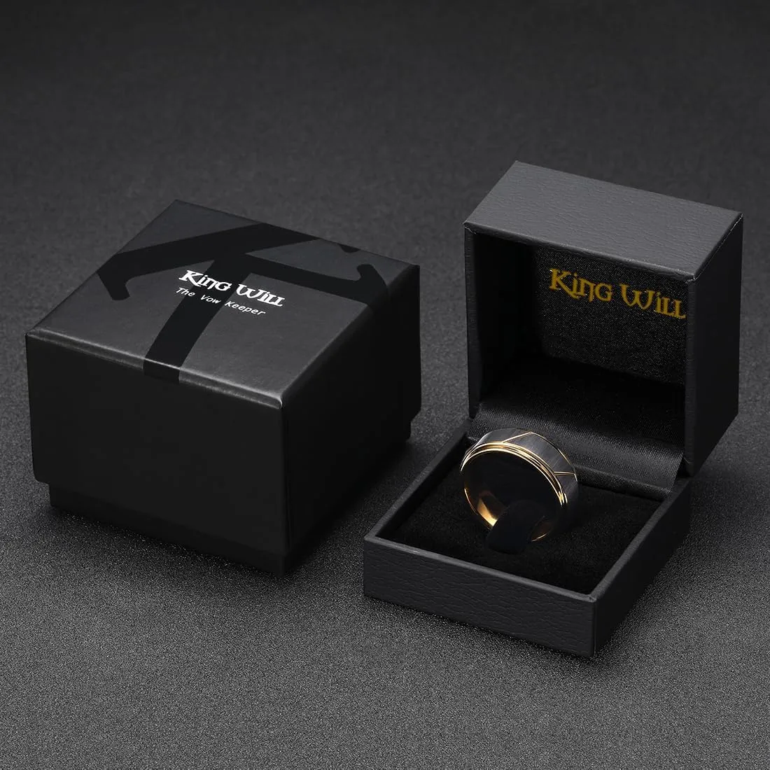 King Will Men's Tungsten Carbide Wedding Band, 7mm 8mm Men Wedding Ring Dual Tone Brushed/High Polished with Unique Grooves Laser - Comfort Fit Size 7-14