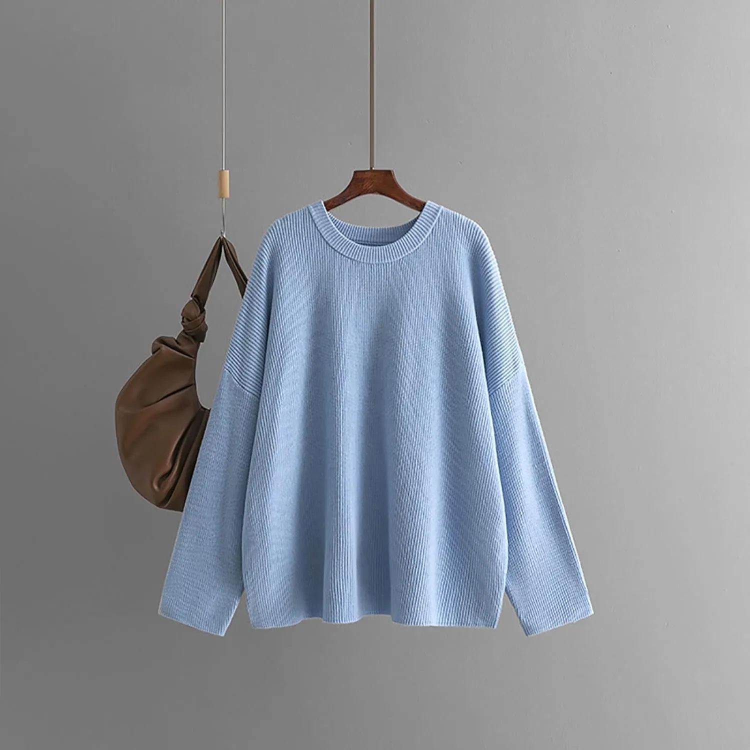 Knit Fall Sweaters for Women 2024 Plain Long Sleeve Tops Casual Loose Oversized Sweatshirt Crew Neck Pullover Shirt
