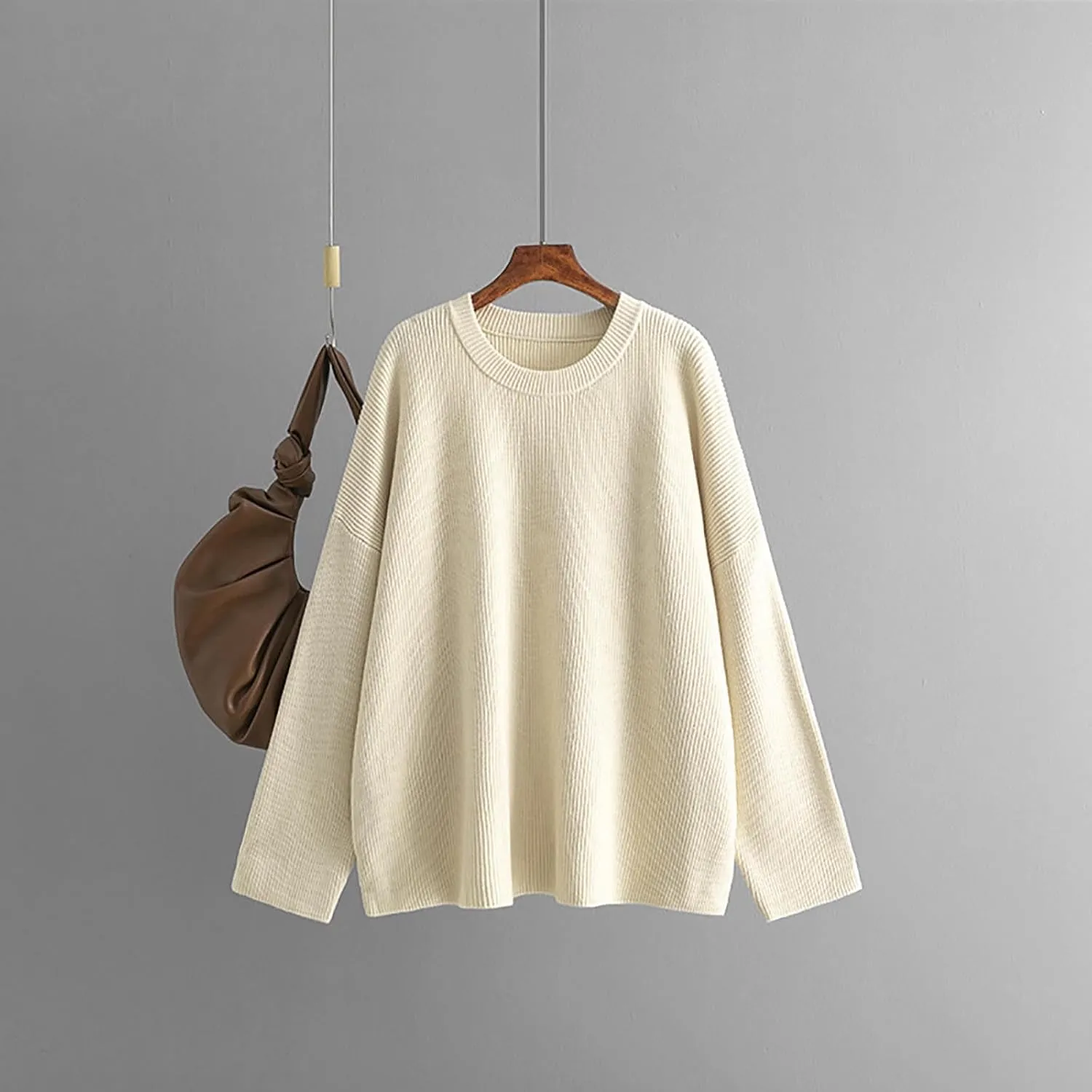 Knit Fall Sweaters for Women 2024 Plain Long Sleeve Tops Casual Loose Oversized Sweatshirt Crew Neck Pullover Shirt