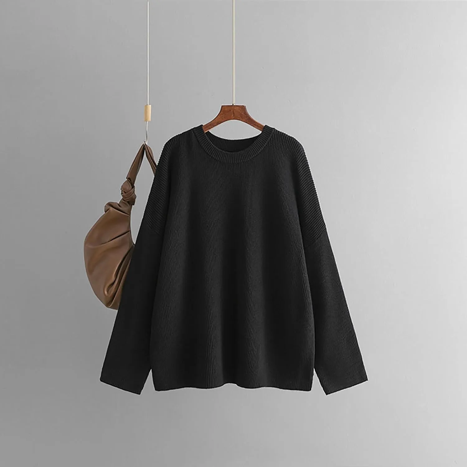 Knit Fall Sweaters for Women 2024 Plain Long Sleeve Tops Casual Loose Oversized Sweatshirt Crew Neck Pullover Shirt
