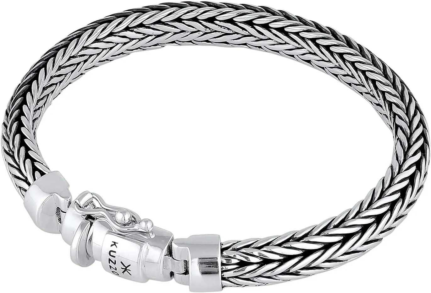 kuzzoi 925 Sterling Silver Round Byzantine Bracelet for Men, Length 7,48 inch - 9,05 inch, Width 0,28 inch