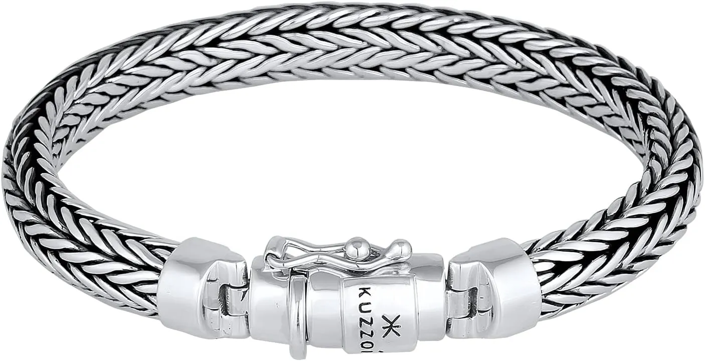 kuzzoi 925 Sterling Silver Round Byzantine Bracelet for Men, Length 7,48 inch - 9,05 inch, Width 0,28 inch