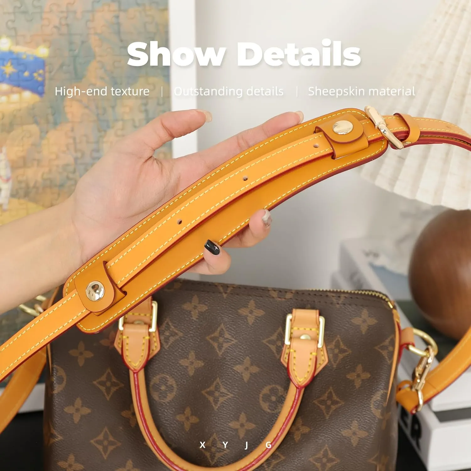 Lambskin Leather Shoulder Strap Pad for Designer Trendy Bags,Detachable Replacement Pressure Relief Cover for Women Tote Bag Handbag Purse BackpackBeeswax,Gold Studs
