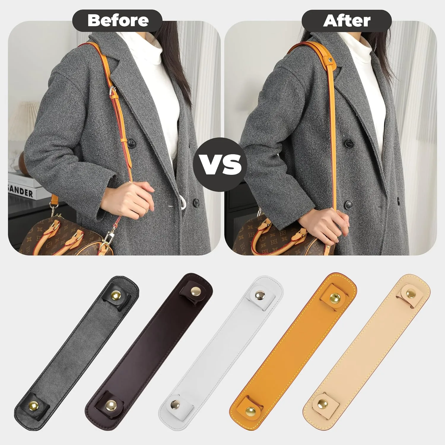 Lambskin Leather Shoulder Strap Pad for Designer Trendy Bags,Detachable Replacement Pressure Relief Cover for Women Tote Bag Handbag Purse BackpackBeeswax,Gold Studs