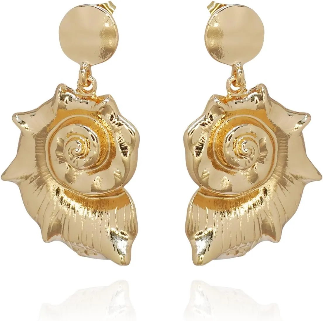 Large Conch Shell Gold Plated Dangle Drop Earrings for Women Unisex Long Seashell Beachy Ocean Mermaid Earrings Vacation Holiday Cosplay Costume Earrings Statement Boho Jewelry(2 shell gold)