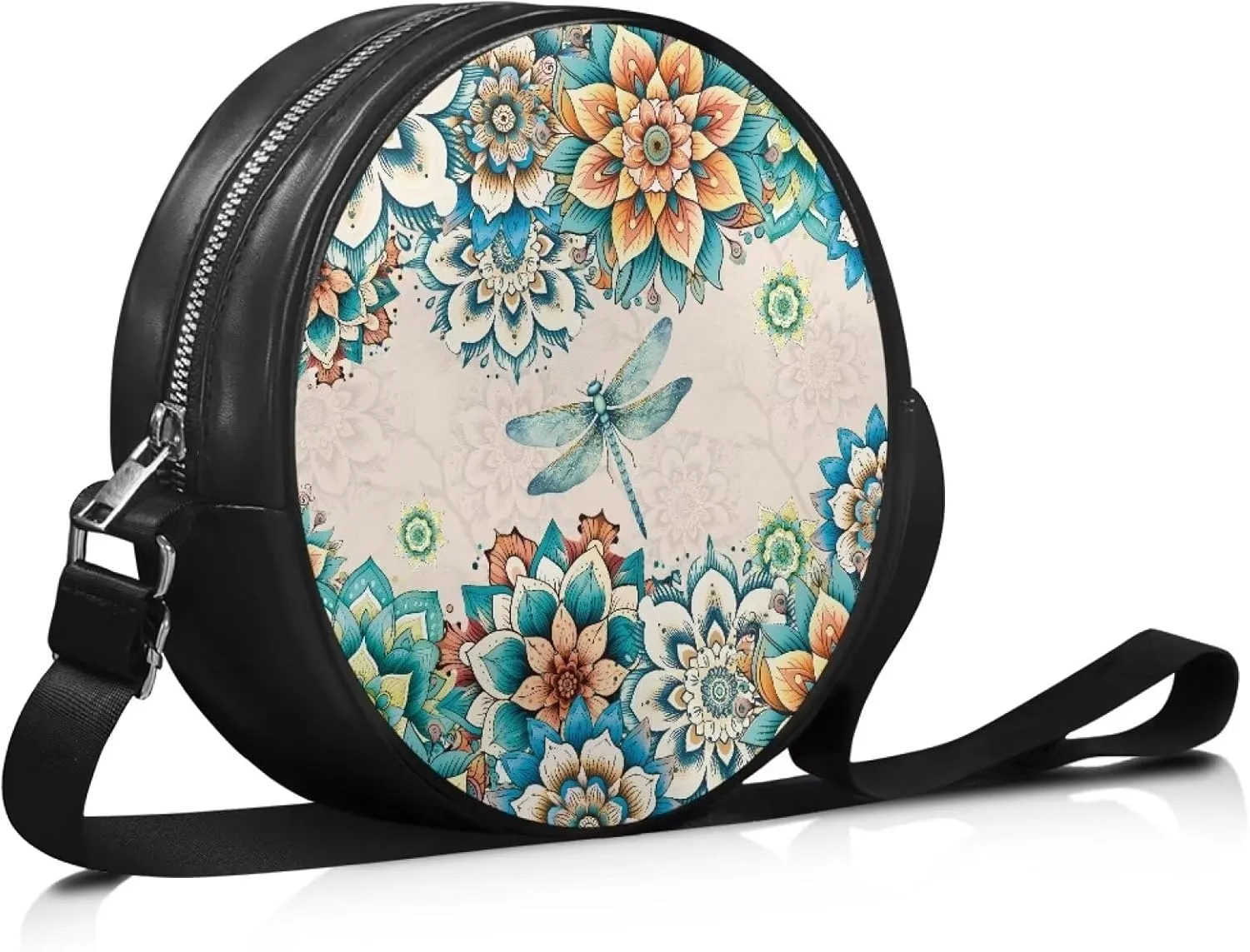 Leather Crossbody Bags for Women Girls Trendy Circle Cross Body Shoulder Bag Round Wallet