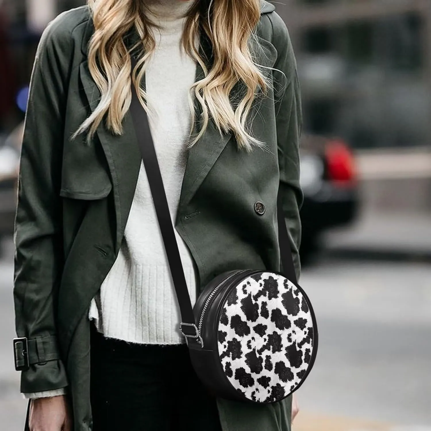 Leather Crossbody Bags for Women Girls Trendy Circle Cross Body Shoulder Bag Round Wallet