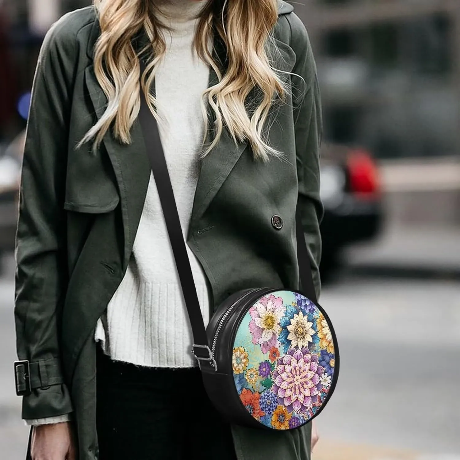 Leather Crossbody Bags for Women Girls Trendy Circle Cross Body Shoulder Bag Round Wallet