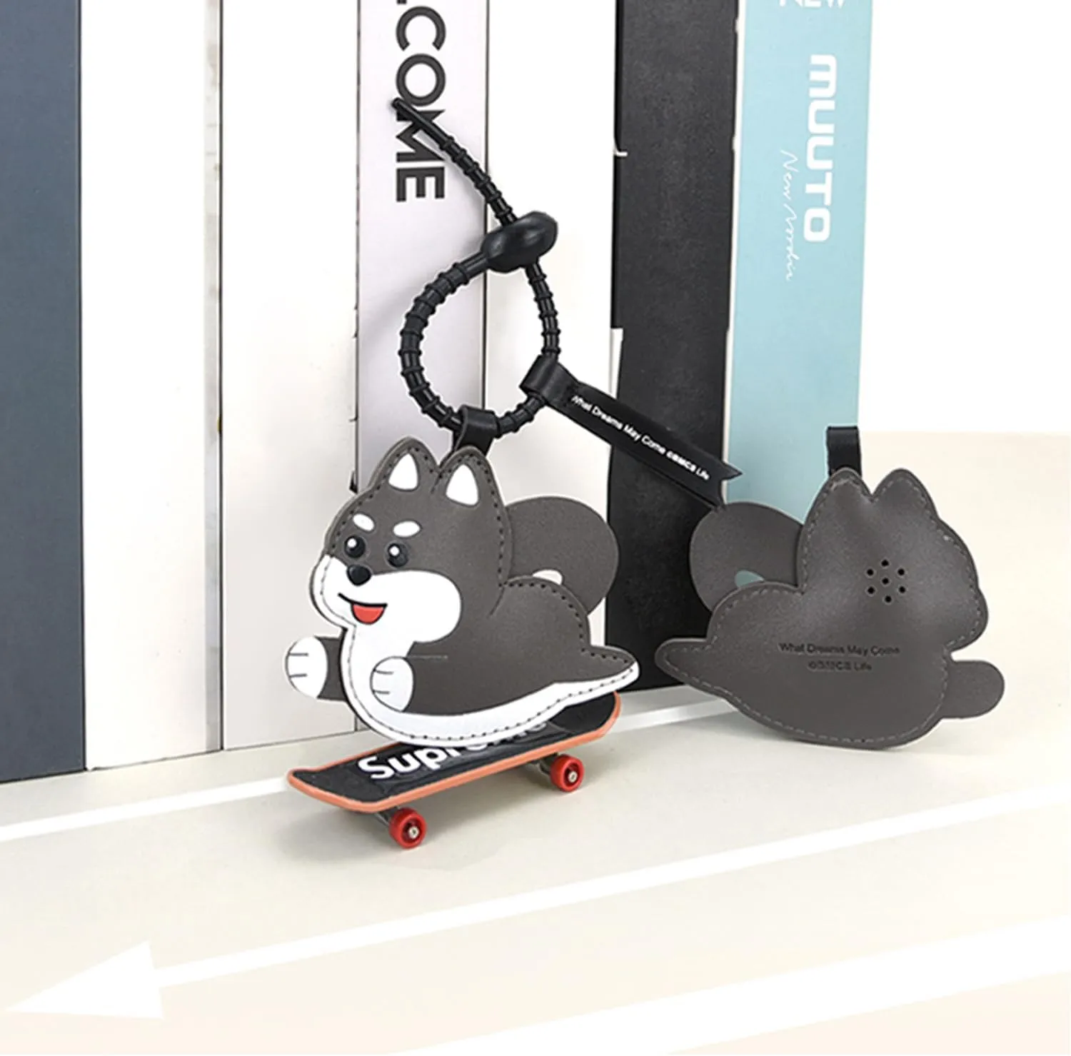 Leather Dog Bag Charm, Reduce Pressure Pressable Corgi Keychain, Kawaii Pinch and Call Animal Charm for