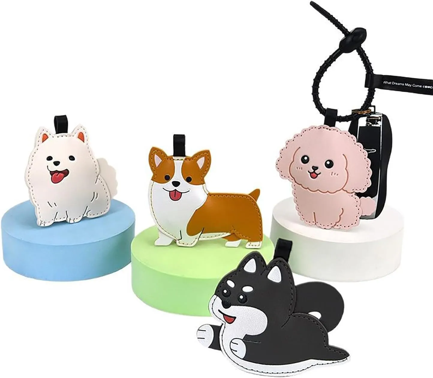 Leather Dog Bag Charm, Reduce Pressure Pressable Corgi Keychain, Kawaii Pinch and Call Animal Charm for