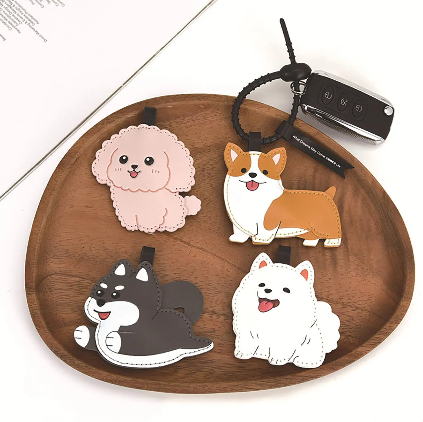 Leather Dog Bag Charm, Reduce Pressure Pressable Corgi Keychain, Kawaii Pinch and Call Animal Charm for