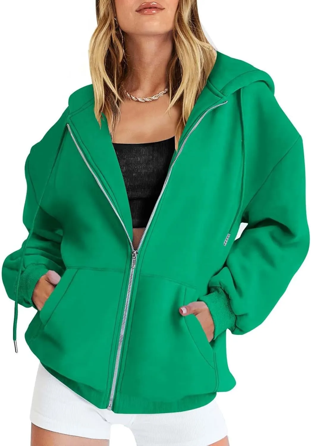Light Weight Zip Up Hoodie Women Plus Size Cotton 2024 Jackets Clothing Casual Drawstring Jacket with Pockets