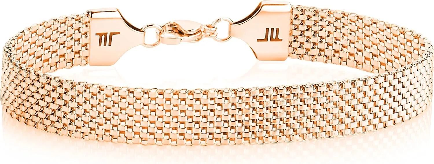 LONDON FOG 8 Inch Tailored Silver Plated Mesh Link Bracelet For Men and Women