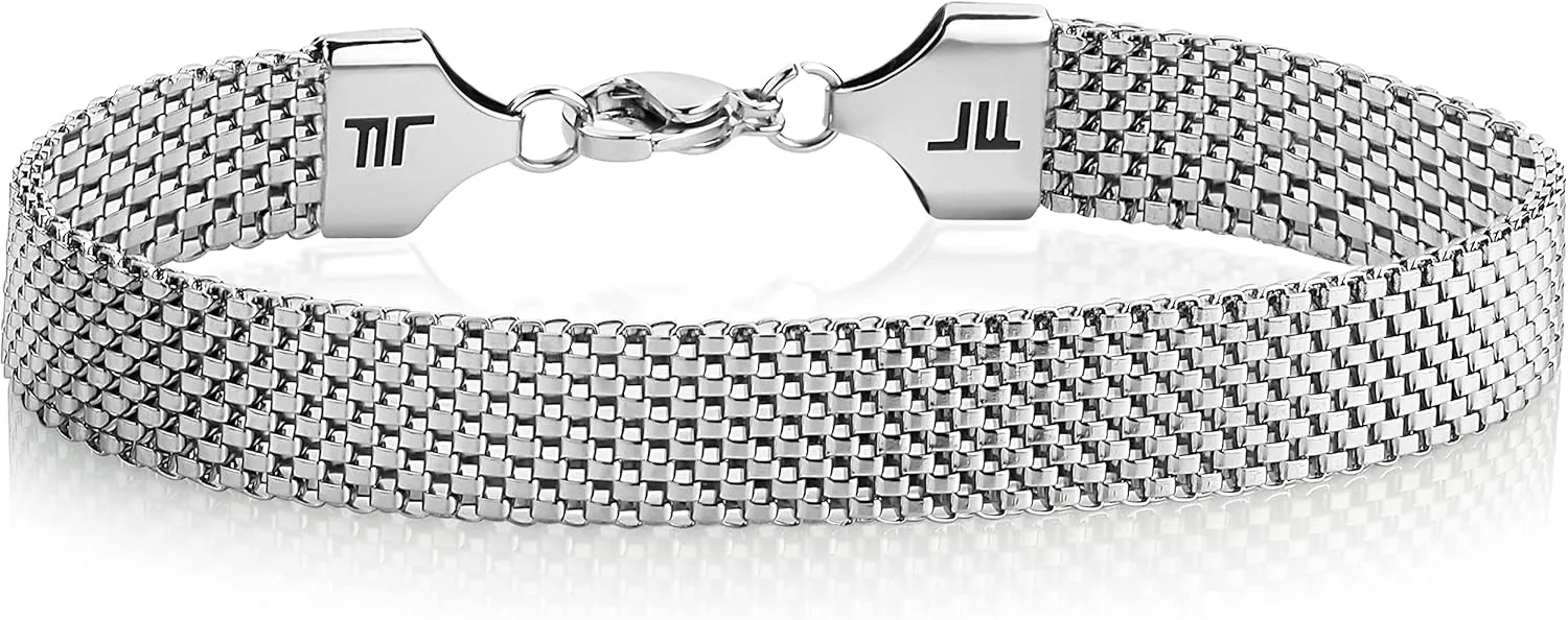 LONDON FOG 8 Inch Tailored Silver Plated Mesh Link Bracelet For Men and Women