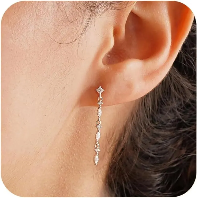 Long CZ Drop Earrings for Women - Lightweight Tassel Dangle Earrings, Everyday Elegant Earrings Gift for Her