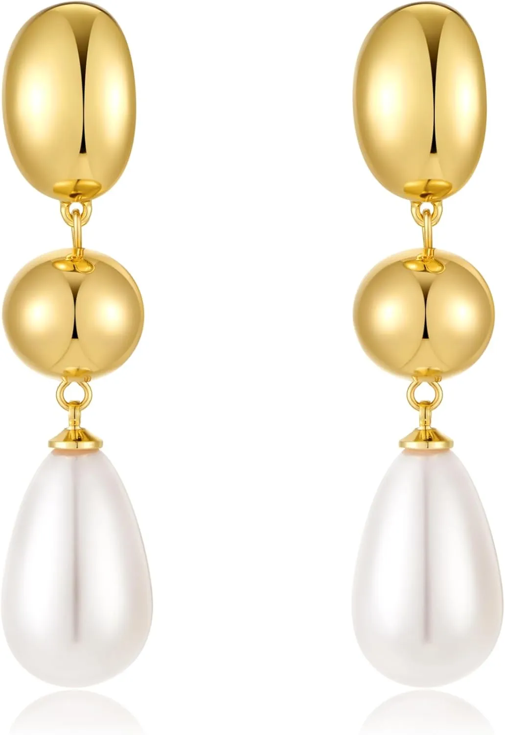 Long Pearl Dangle Earrings for Women Statement Gold Ball Teardrop Pearl Drop Earrings Chunky Gold Earrings